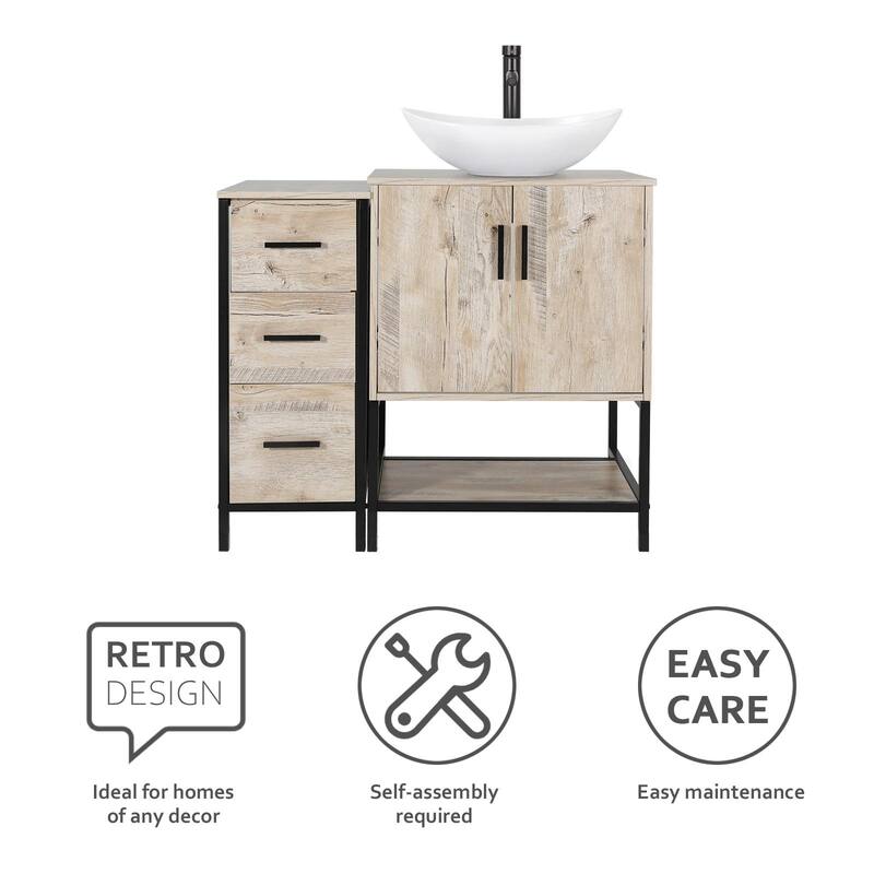 36" Bathroom Vanity Cabinet W/ Sink Faucet Drain Set Top Side Cabinet Combo