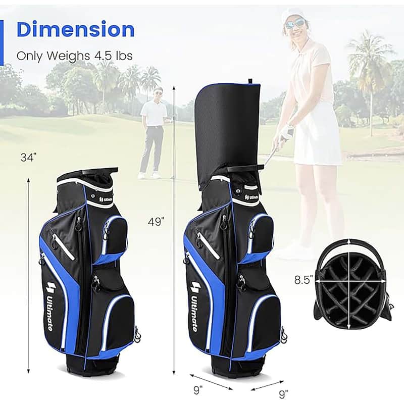 Lightweight Golf Cart Bag w/ Top Dividers Pockets & Cooler Bag