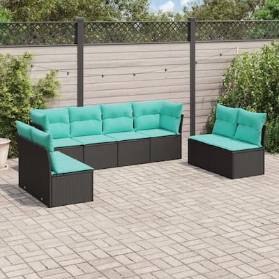 vidaXL 8 Piece Patio Sofa Set with Cushions Black Poly Rattan - 43.3x27.2x24.4-Without table