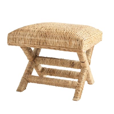 Wood & Woven Water Hyacinth Stool