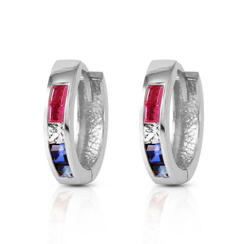 1.28 Carat 14K Solid Gold Hoop Earrings Natural Multi Gemstones
