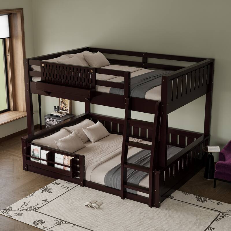 Wooden Bunk Bed of 3 Kinds Size with Pegboard, Bookshelf and Guardrails, Detachable Bunk Bed Convertible 2 Platform Beds