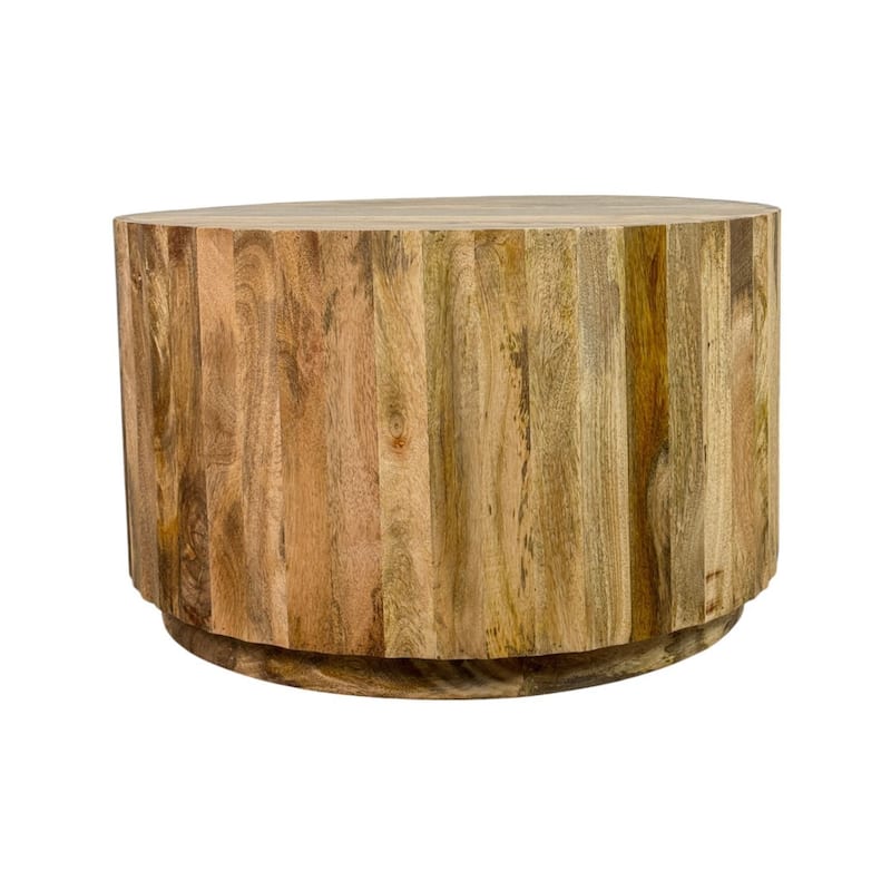 Harrison Groove Coffee Table - Elegant Round Solid Wood Top Side Table - Natural