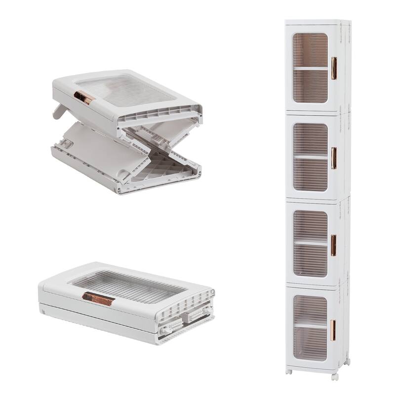 Foldable Slim Storage Cabinet with Wheels, 4-Tier Narrow Plastic Organizer for Bathroom, Kitchen, Laundry & Pantry
