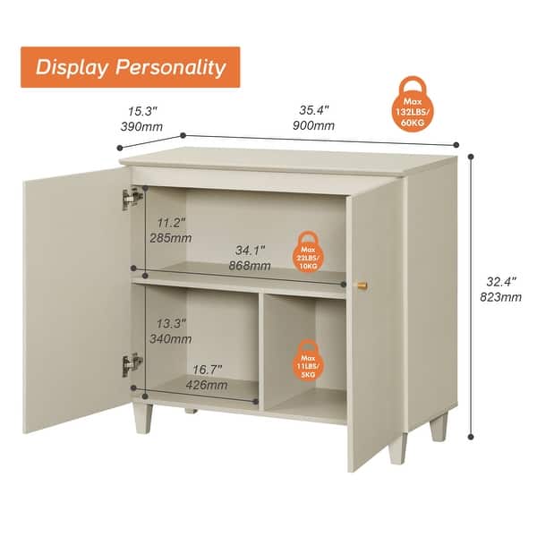 dimension image slide 1 of 9, Buffet Cabinet with 3 Compartments for Dining Room, 32.4"H Sideboard
