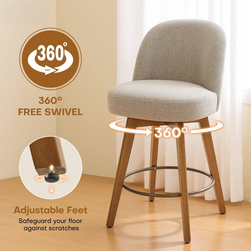 26" Upholstered Swivel Counter Stool With Solid Wood Frame - 37.8"H x 19.7"W x 23.2"D