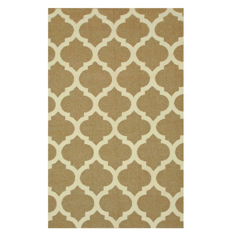 Brown Wool Flatweave Reversible Rug 10x14 - Modern Trellis Design with Handmade Craftsmanship - N/A