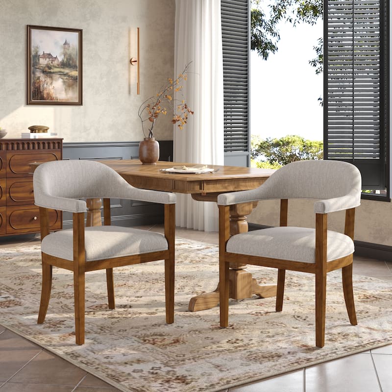 Christopher Knight Home - Upholstered Dining Arm Chair Set with High-Density Foam Padded Cushion & Curved Backrest - 23.62"W - Set of 2 - Beige,Walnut