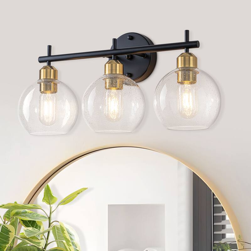 Starsky Modern 3-Light Dimmable Vanity Light with Seeded Glass Globes