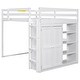 preview thumbnail 4 of 7, Full Loft Bed with Wardrobe, Shelves, and LED Light - White