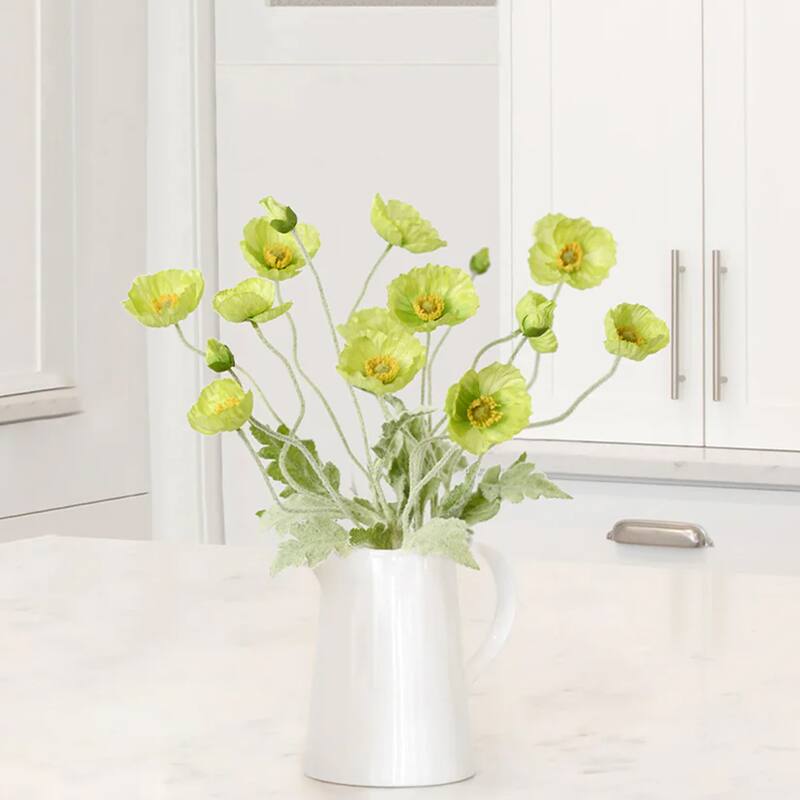 Medium Coral Pink Silk Decorative Artificial Common Poppy(Pack of 1 Branch)