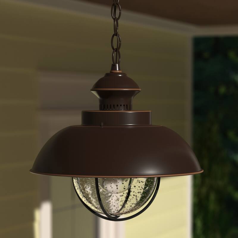 Harwich 1 Light Bronze Coastal Outdoor Barn Dome Pendant Clear Glass - 10-in W x 10.75-in H x 10-in D - Burnished Bronze - 10-in W x 10.75-in H x 10-in D