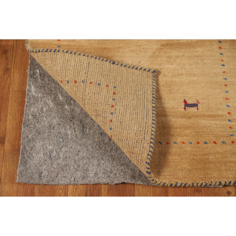 Hand Knotted Oriental 100% Wool Carpet Tribal Animal Pictorial Brown Gabbeh Area Rug - 3' 10'' X 2' 1''