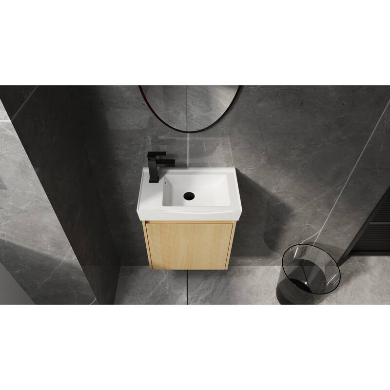 20" Wall-Mounted Bathroom Vanity with Ceramic Sink, Storage Cabinet with Door, Engineered Wood Base