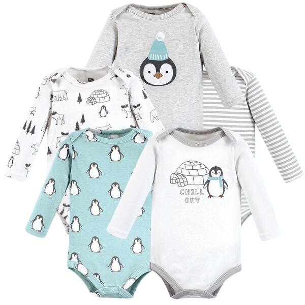 slide 1 of 1, Hudson Baby Cotton Long-Sleeve Bodysuits, Chill Out Penguin 0-3 Months - Chill Out Penguin