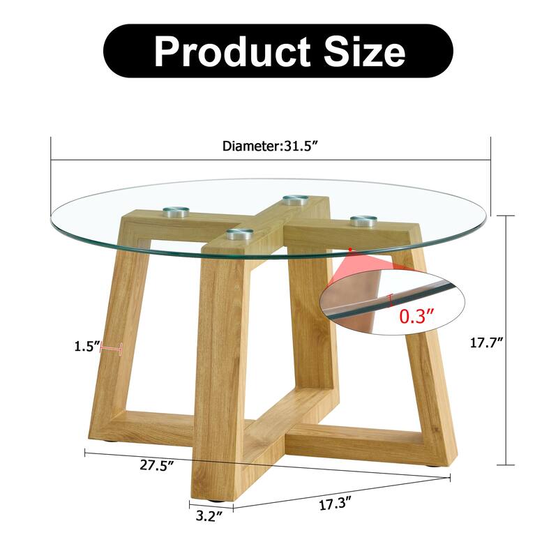 Modern practical circular coffee - Natural Wood - Glass