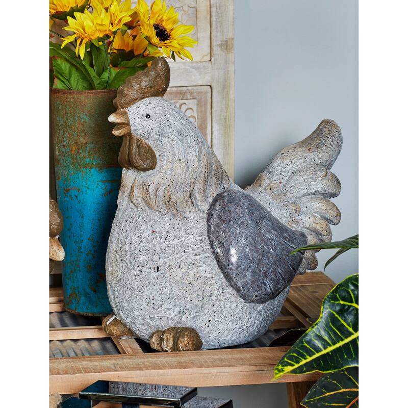 Gray Polystone Indoor Outdoor Chicken Decorative Garden Sculpture