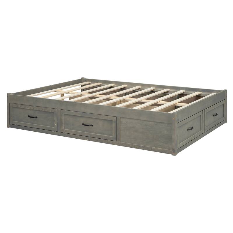 Full Size MDF Platform Bed with 6 Storage Drawers and 350lb Weight Capacity