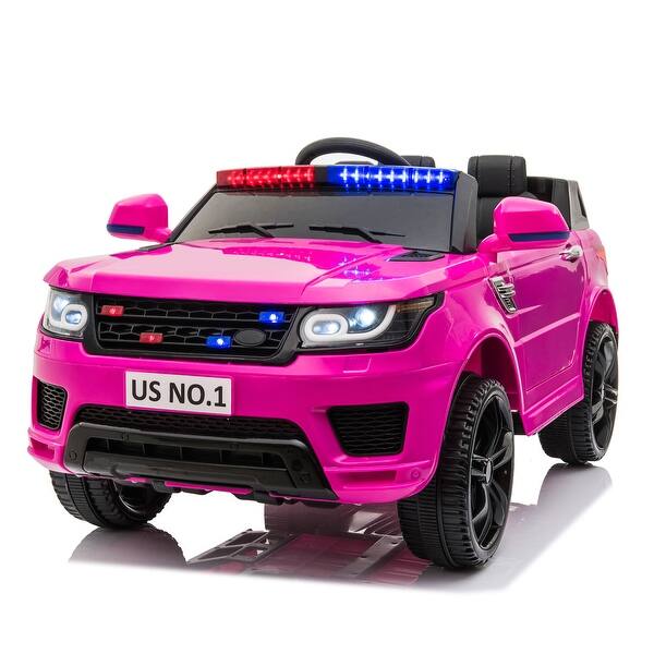 slide 2 of 10, Kids Police Ride-On Car with Remote Control, Megaphone & Flashing Lights - Rose Red Rose Red