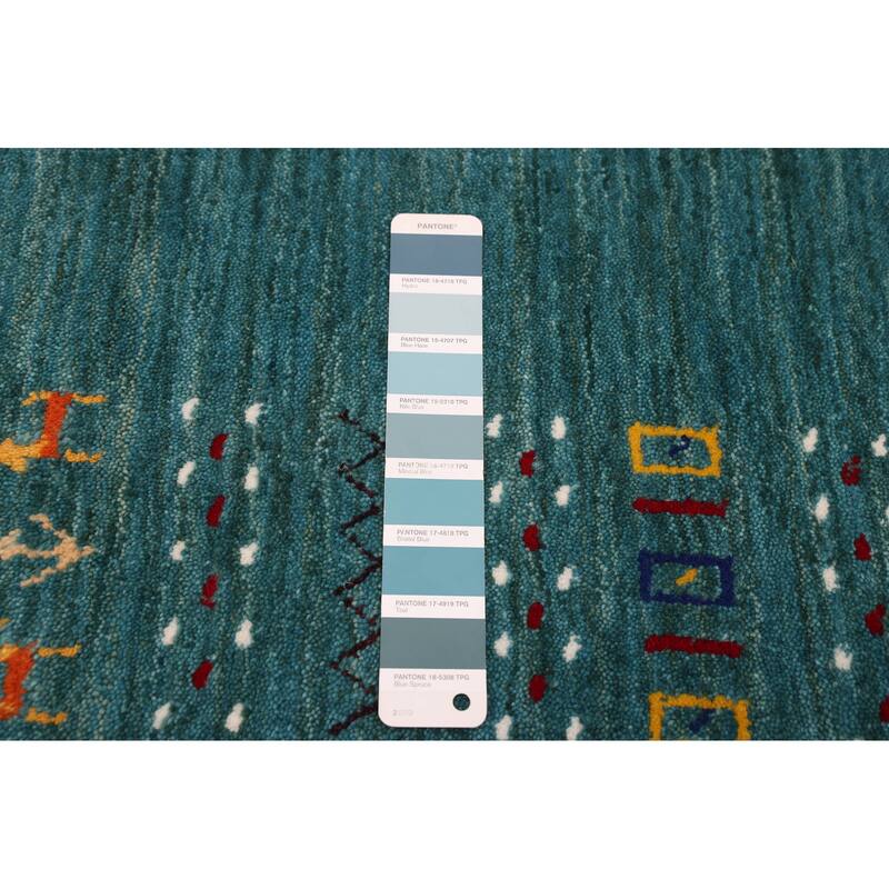 ECARPETGALLERY Hand Loomed Kashkuli Gabbeh Turquoise Wool Rug - 4'11 x 7'11