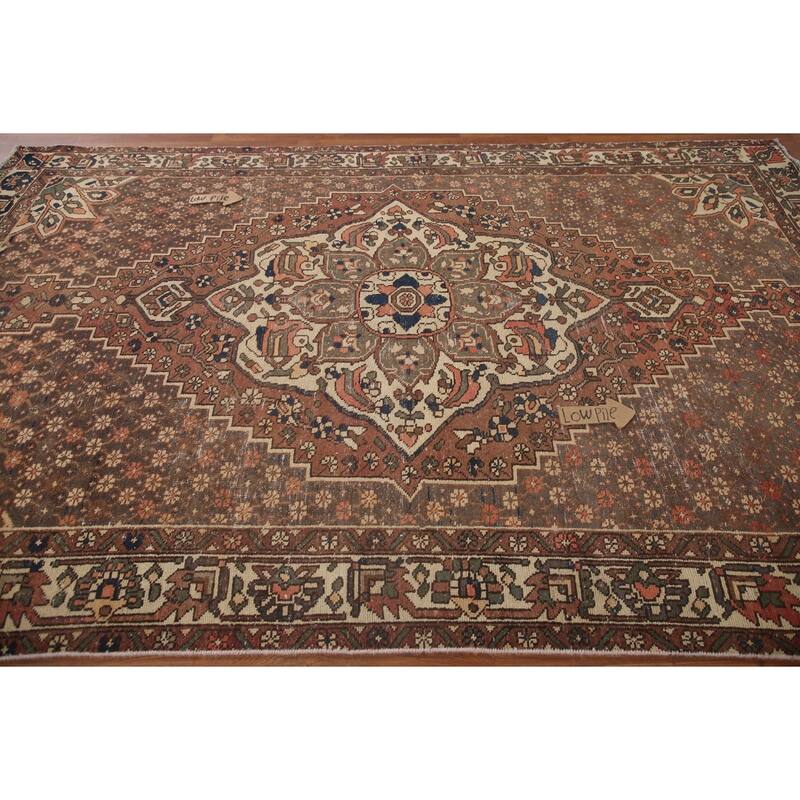Hand Knotted Oriental 100% Wool Carpet Traditional Tribal Brown Bakhtiari Area Rug - 9' 10'' X 6' 2''