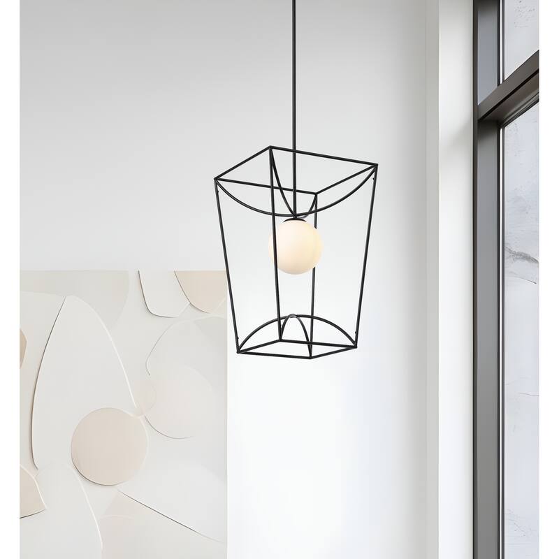 Rochefort Large 1-Light Black Globe Lantern Pendant Light - Black