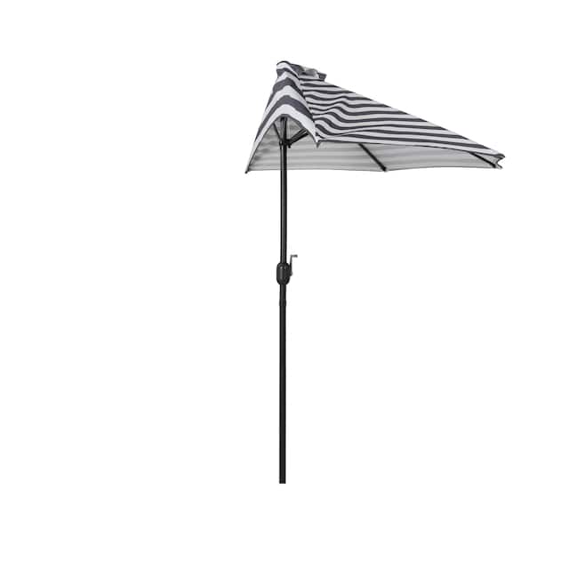 9' Sutton Half Round All-Weather Crank Patio Umbrella - Grey Stripe