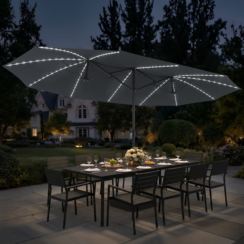 Crestlive Products 15ft Rectangular Double-sided Outdoor Market Umbrella Solar LED Lighted Patio Umbrella - Dark Grey