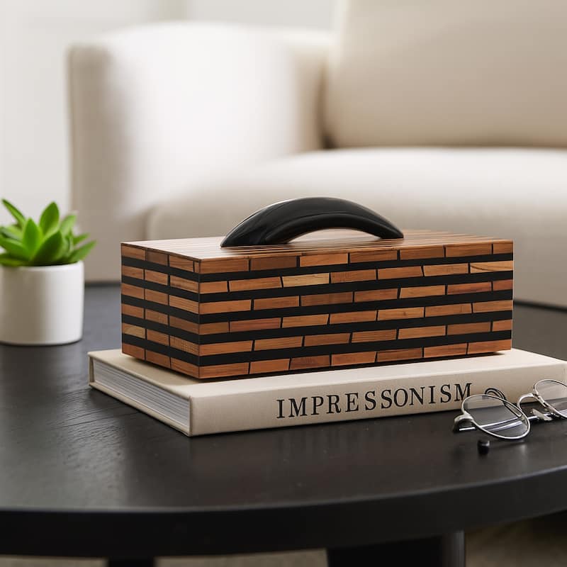Brick-Pattern Decorative Box with Lid - 17", Black & Brown - 17.0" - Black/ Brown - 17.0"