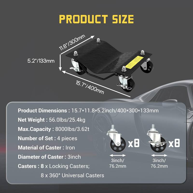 Heavy Duty Vehicle Wheel Dollies for Moving Cars, Trucks, SUVs