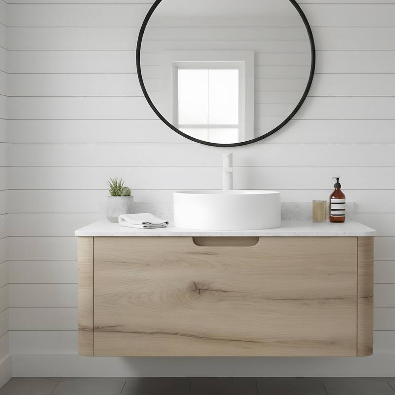 Wall-mounted Bathroom Vanity with Round Vessel Basin