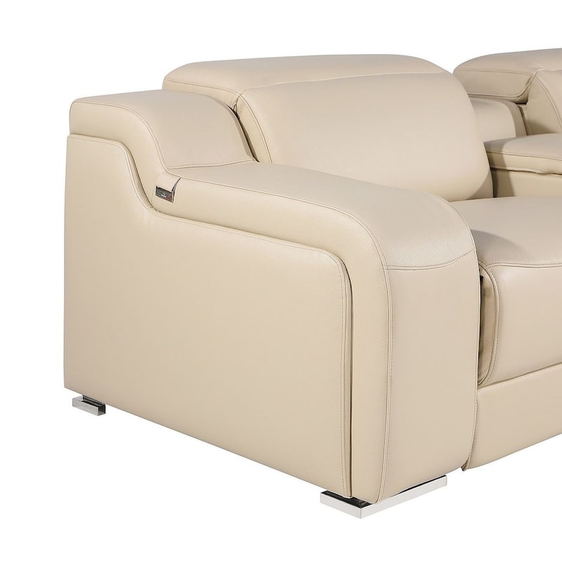 HomeRoots 103" Beige Italian Leather Reclining USB Sofa