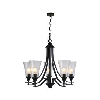 5-light Matte Black Chandelier w/ Seeded Bell Glass