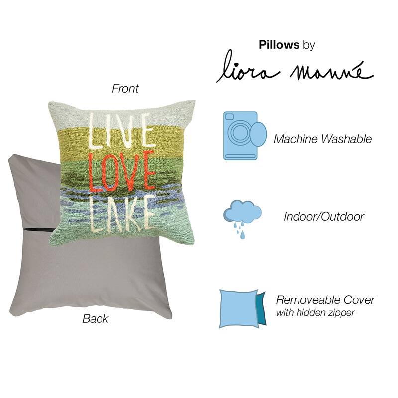 Liora Manne Frontporch Live Love Lake Indoor/Outdoor Pillow Water 18" x 18"