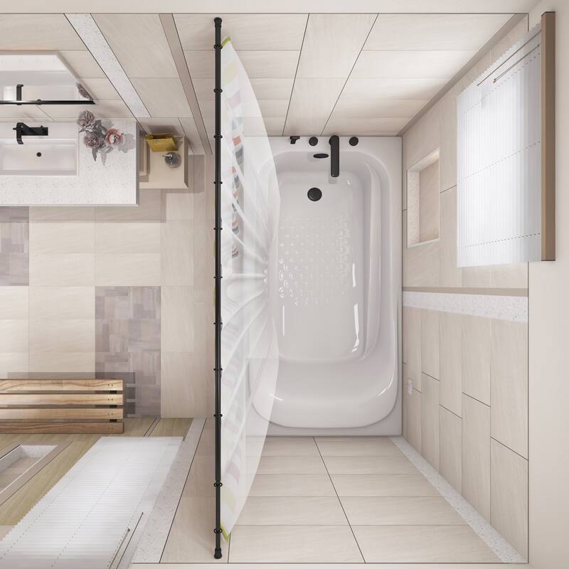 Design House Adjustable Tension Shower Rod Matte Black Shower Curtain Rod