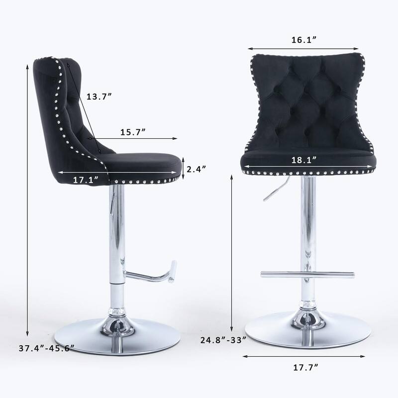 Velvet Upholstered Nailheads Tufted Swivel Bar Stools (Set of 2)