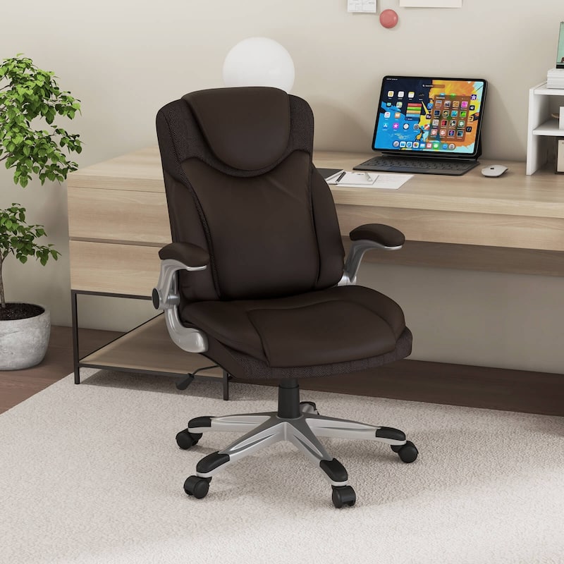 Costway Ergonomic Office Chair PU Leather Executive Swivel with - See Details