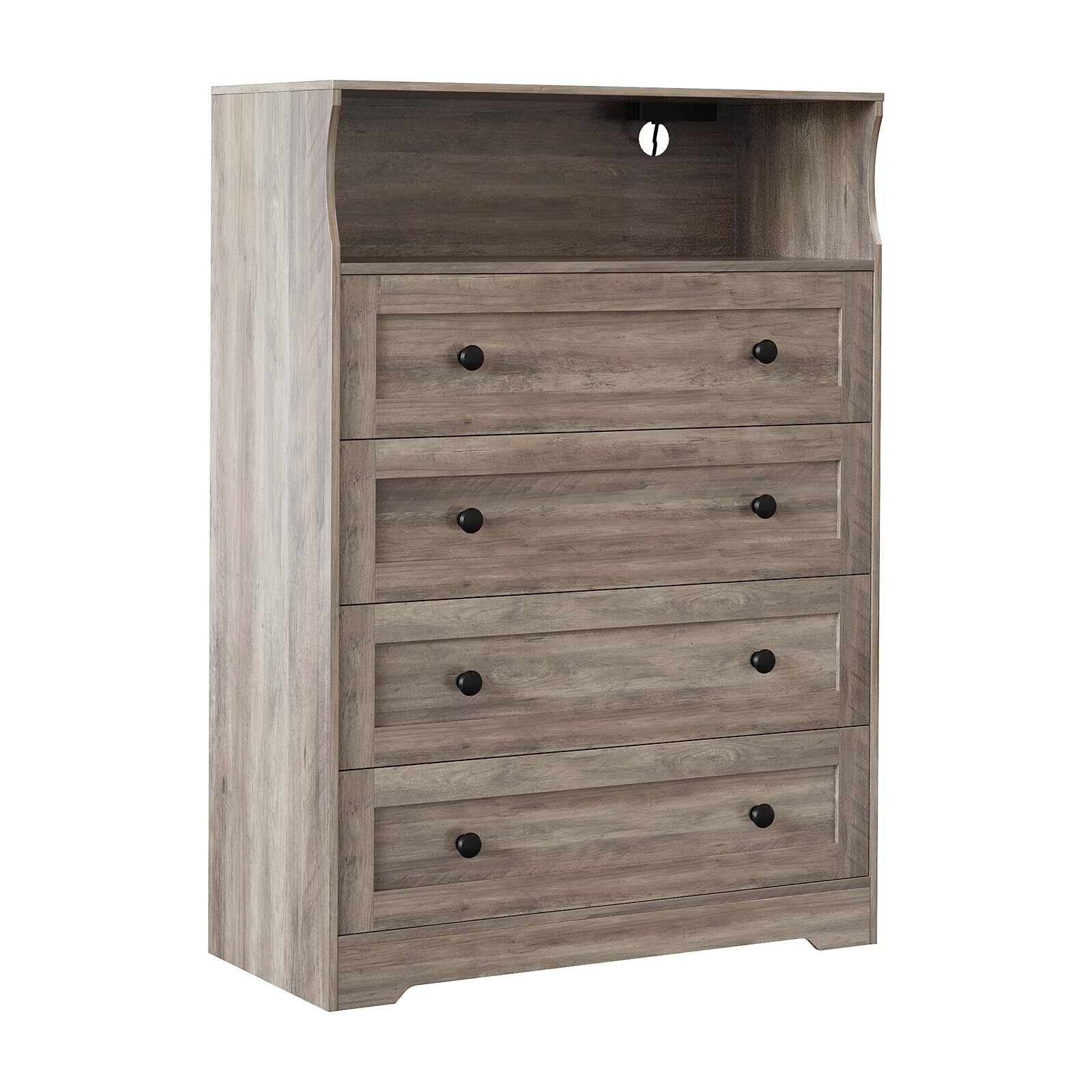 Tall Dresser for Bedroom with LED Lights & Charging Station, 45.2" H × 31.5" W × 15.7" D, 4 Drawer Wooden Nightstand for Bedside