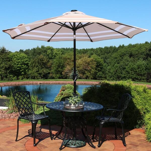 Shop Black Friday Deals On Sunnydaze Outdoor Solar Patio Umbrella Tilt Crank 9 Aluminum Beige Stripe Overstock 23610543