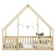 preview thumbnail 11 of 52, Wood House-Shaped Twin Floor House Bed with Fence,Guardrails,Kids and Baby