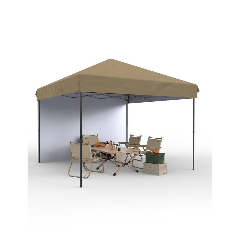 10x10 Feet Instant Pop-Up Canopy Tent, 1 Removable Sidewalls - 10*10Ft - Khaki
