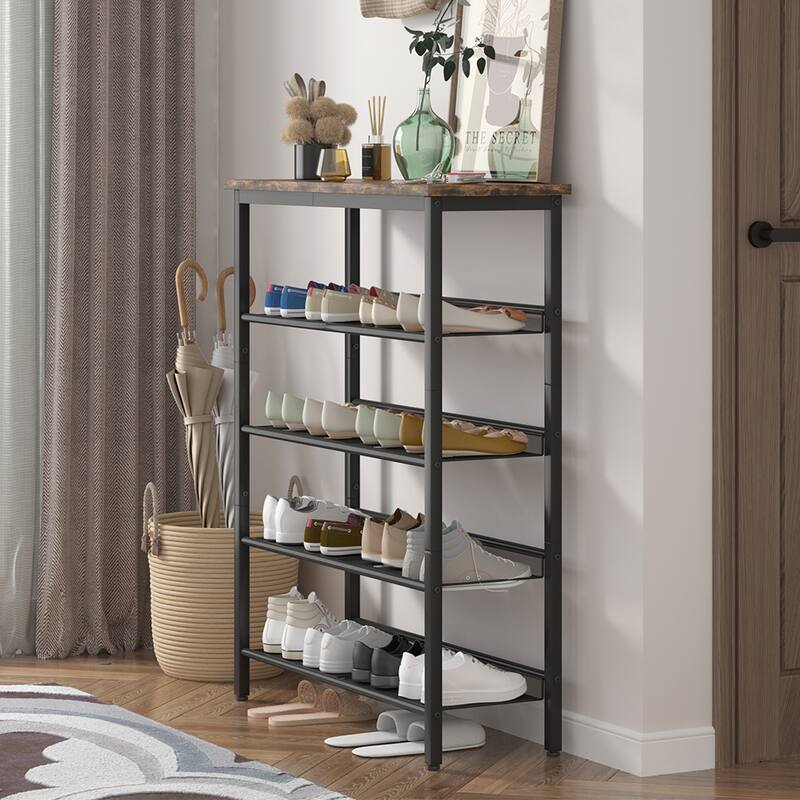 5-Tier Shoe Rack, Storage rack with 4 mesh shelves, Metal Frame - 30"Lx11.5"Wx37"H