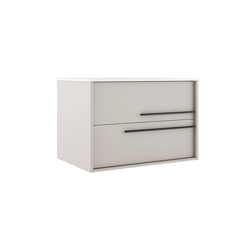 HomeRoots 40" Tan Wood Floating Bathroom Vanity With White Sink And Two Drawers - 40.00 in. x 24.60 in. x 21.60 in.