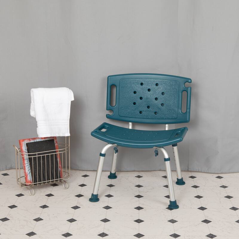 Tool-Free 300 Lb. Capacity, Adjustable Teal Bath & Shower Chair with Large Back - Navy