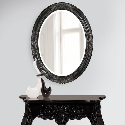 Queen Ann Antique Black Oval Wall Mirror