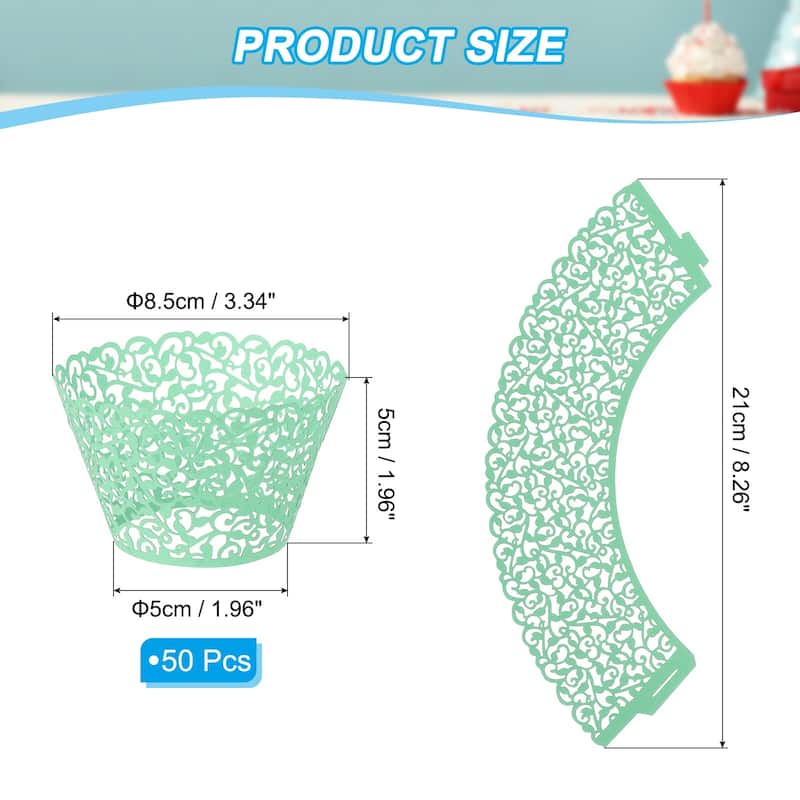 Cupcake Wrappers Paper, 50 Pack Baking Cups Standard Vine Decor - Green
