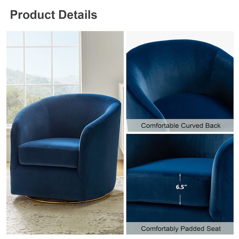 Eleuterio Modern Velvet Curved Swivel Accent Barrel Chair with Metal Base by HULALA HOME