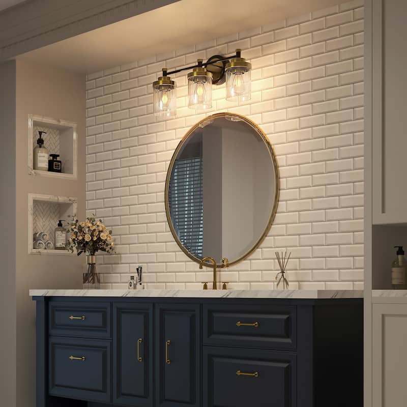 Modern Dimmable Vanity Light with Clear Ribbed Glass Shades E26 Sockets