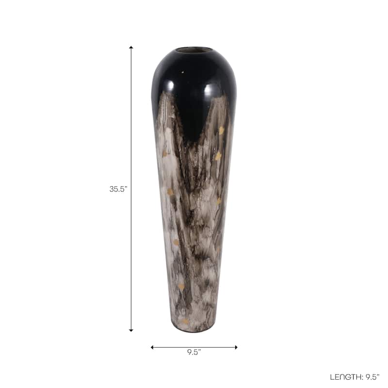 Tapered Iron Vase with Marbleized Finish - Modern Flower Vase - 35.5"