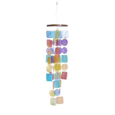 Capiz Shell Waterfall Windchime - Multi Colored, White, Blue, Teal - Roche River Decor